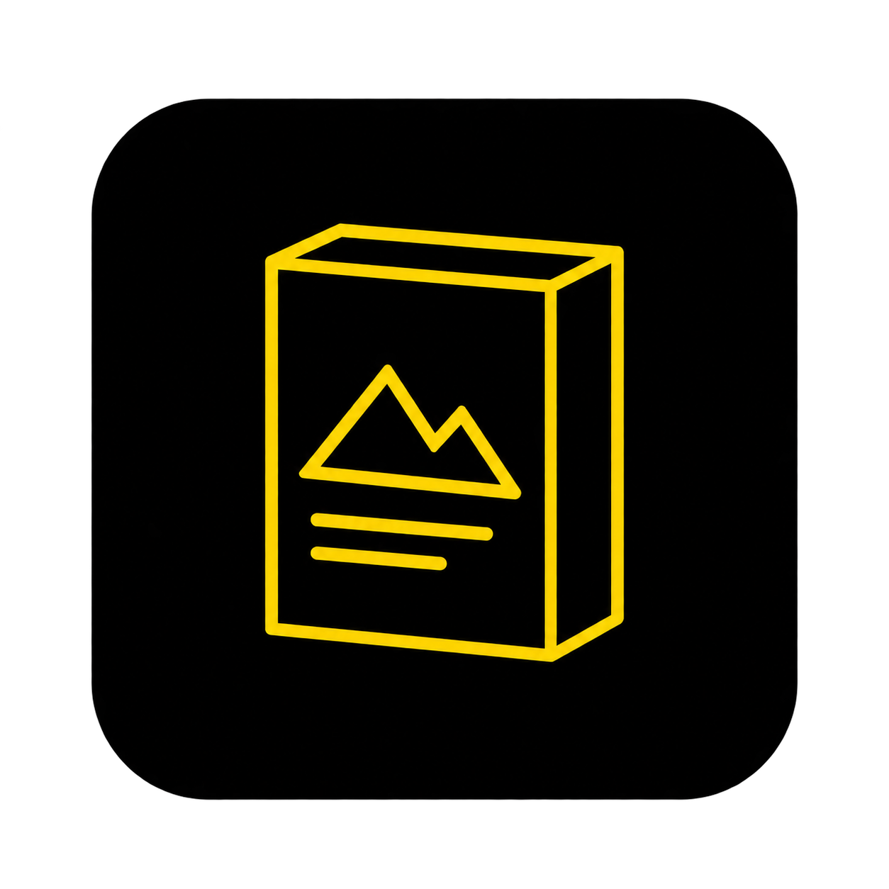 Yellow product box graphic on black